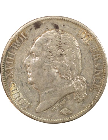 Louis XVIII Tête nue 5 francs Argent 1822 B Rouen