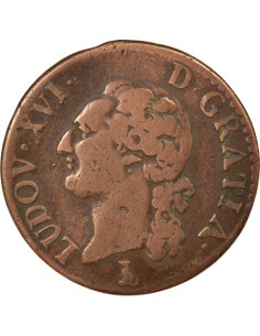 Louis XVI A l'Ecu 1/2 sol Cuivre 1785 T Nantes 2