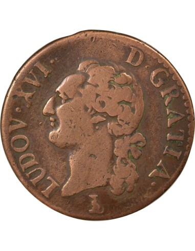 Louis XVI A l'Ecu 1/2 sol Cuivre 1785 T Nantes