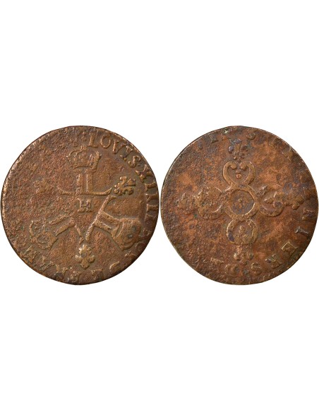 Louis XIV Dardenne 6 deniers Cuivre 1711 H La Rochelle
