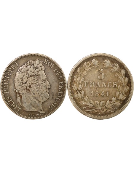 Louis-Philippe Ier Tranche en Relief 5 francs Argent 1841 Lile