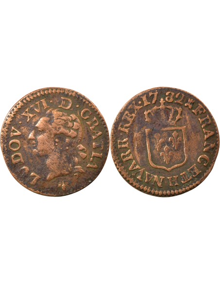 Louis XVI A l'Ecu 1 liard Cuivre 1782 H La Rochelle