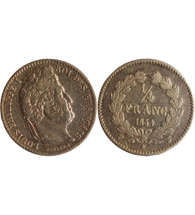 LOUIS PHILIPPE﻿ - 1/4 FRANC ARGENT 1834 W LILLE
