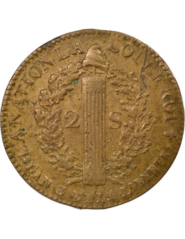 Louis XVI Au Faisceau 2 sols Cuivre 1791 A - Paris