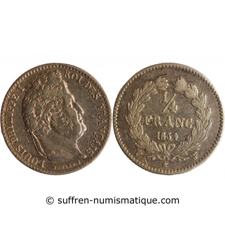LOUIS PHILIPPE﻿ - 1/4 FRANC ARGENT 1834 W LILLE