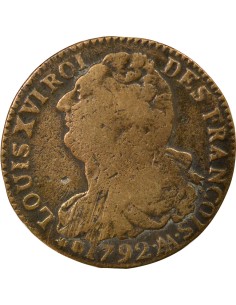 Louis XVI au Faisceau 2 sols Cuivre 1792 AA Metz 2