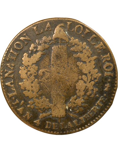 Louis XVI au Faisceau 2 sols Cuivre 1792 AA Metz