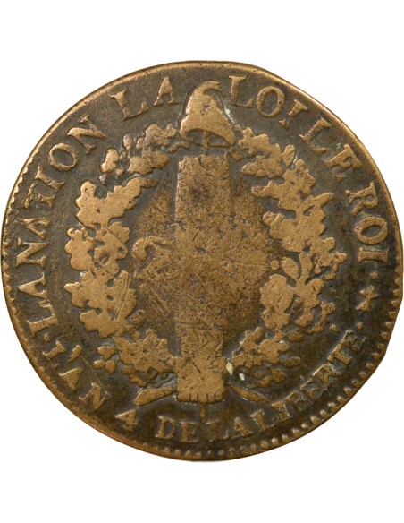 Louis XVI au Faisceau 2 sols Cuivre 1792 AA Metz