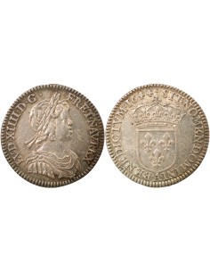 Louis XIV A la Mèche Longue 1/12 ecu Argent 1644 A - Paris