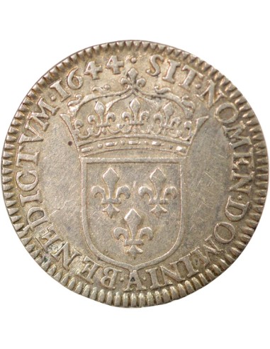 Louis XIV A la Mèche Longue 1/12 ecu Argent 1644 A - Paris
