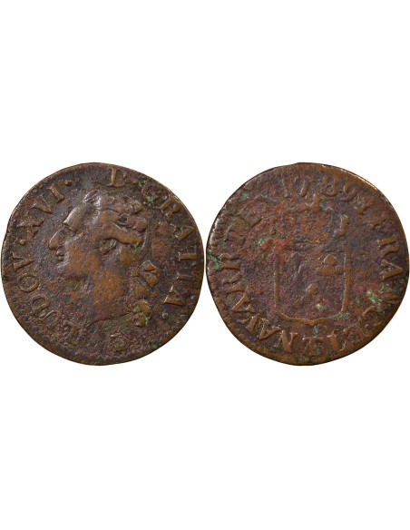Louis XVI A l'Ecu 1 liard Cuivre 1789 T Nantes