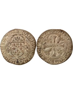 Charles VIII A la Couronne 1 blanc à la couronne Billon 1491-1498 9 Rennes