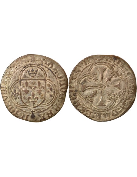 Charles VIII A la Couronne 1 blanc à la couronne Billon 1491-1498 9 Rennes