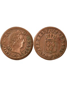 Louis XV A la Vieille Tête 1 liard Cuivre 1774 W Lille