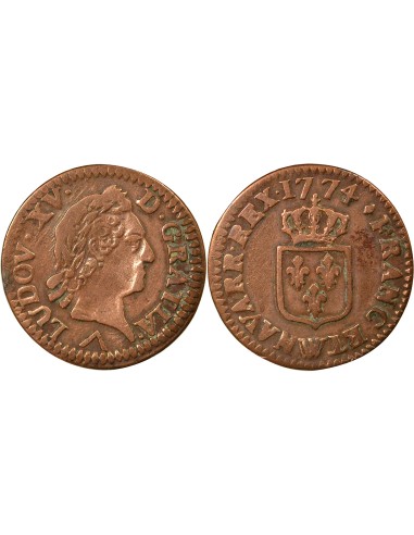 Louis XV A la Vieille Tête 1 liard Cuivre 1774 W Lille