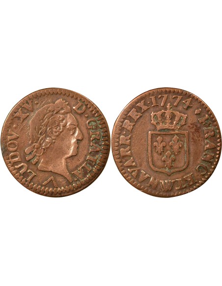 Louis XV A la Vieille Tête 1 liard Cuivre 1774 W Lille