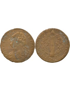 Louis XVI au Faisceau 2 sols Cuivre 1792 Arras