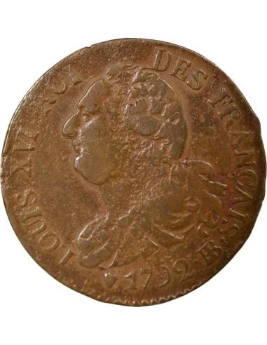 Louis XVI Au Faisceau 6 deniers Cuivre 1792 BB Strasbourg