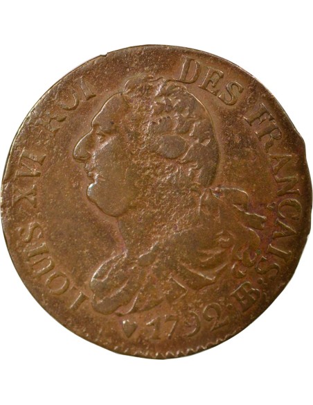 Louis XVI Au Faisceau 6 deniers Cuivre 1792 BB Strasbourg