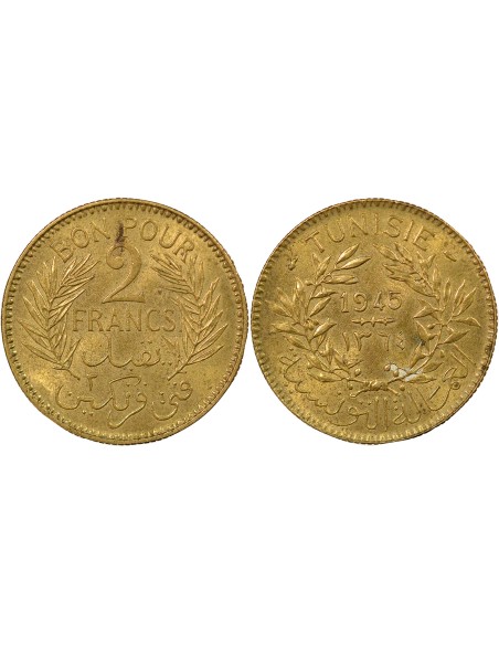 Tunisie Chambre de Commerce 2 francs Bronze-Alu 1945 A Paris