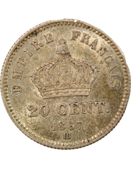 Napoléon III Grand Module 20 centimes Argent 1867 BB Strasbourg
