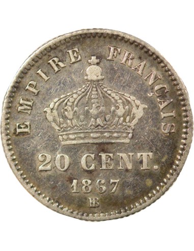 Napoléon III Grand Module 20 centimes Argent 1867 BB Strasbourg