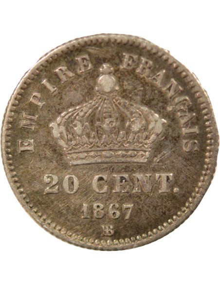 Napoléon III Grand Module 20 centimes Argent 1867 BB Strasbourg