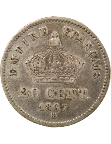 Napoléon III Grand Module 20 centimes Argent 1867 BB Strasbourg