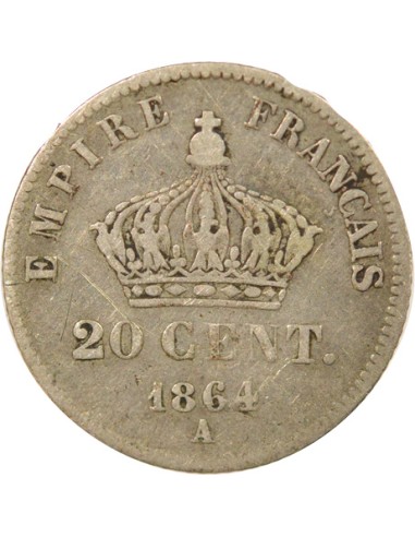 Napoléon III Tête Laurée 20 centimes Argent 1864 A - Paris