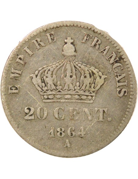 Napoléon III Tête Laurée 20 centimes Argent 1864 A - Paris