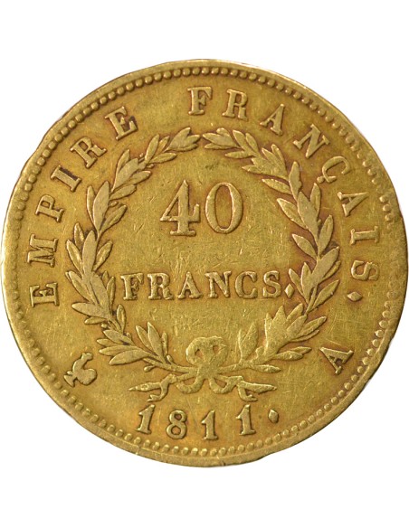 Roi d'Italie Tête Laurée 40 francs Or 1811 A - Paris