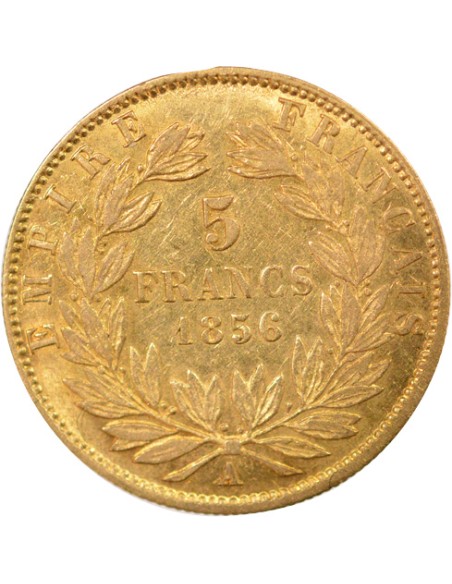 Napoléon III Tête nue 5 francs Or 1856 A - Paris