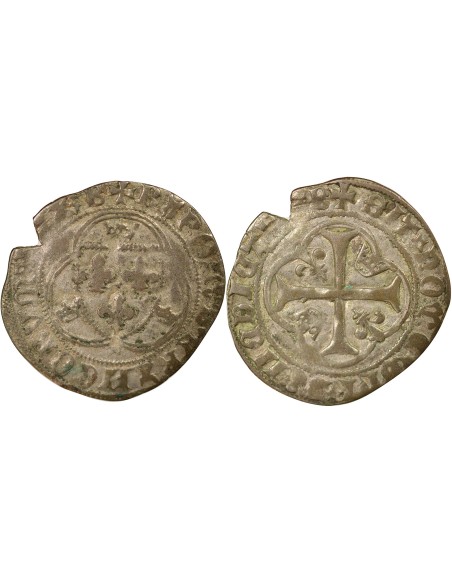 Charles VIII A la Couronne 1 blanc à la couronne Billon 1488-1498 Y Bourges