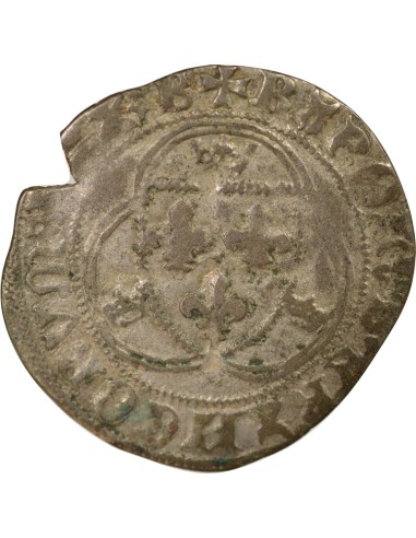 Charles VIII A la Couronne 1 blanc à la couronne Billon 1488-1498 Y Bourges