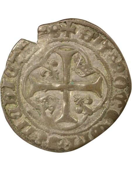Charles VIII A la Couronne 1 blanc à la couronne Billon 1488-1498 Y Bourges