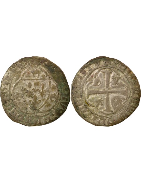 Charles VII A la Couronne 1 blanc à la couronne Billon 1436-1447 H La Rochelle