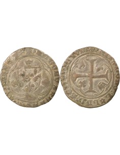 Charles VIII A la Couronne 1 blanc à la couronne Billon 1488-1498 H La Rochelle