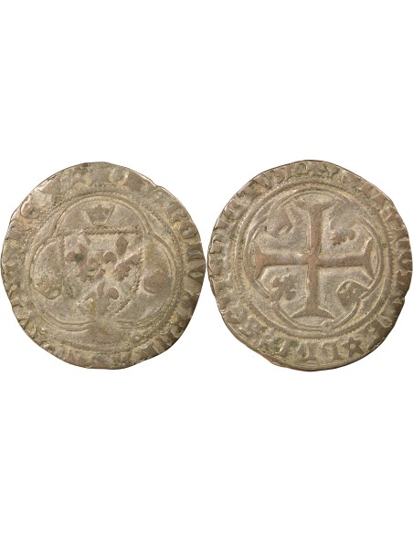 Charles VIII A la Couronne 1 blanc à la couronne Billon 1488-1498 H La Rochelle