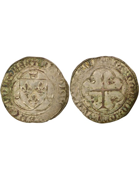 Charles VII A la Couronne 1 blanc à la couronne Billon 1456-1461 S Troyes