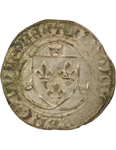 Charles VII A la Couronne 1 blanc à la couronne Billon 1456-1461 S Troyes