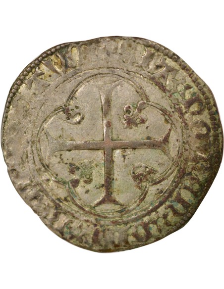 Charles VII A la Couronne 1 blanc à la couronne Billon 1456-1461 S Troyes