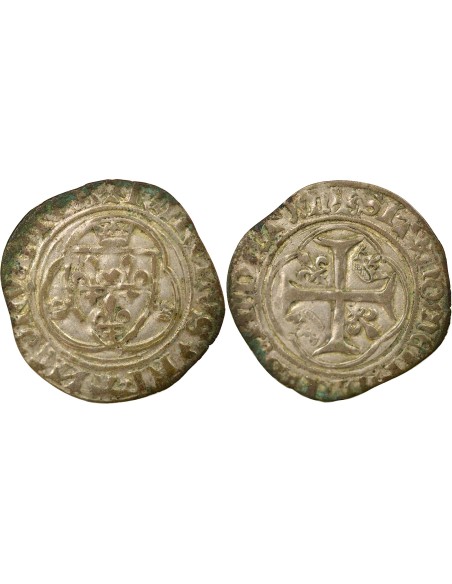 Charles VII A la Couronne 1 blanc à la couronne Billon 1456-1461 B Rouen