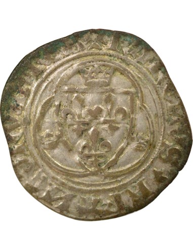 Charles VII A la Couronne 1 blanc à la couronne Billon 1456-1461 B Rouen