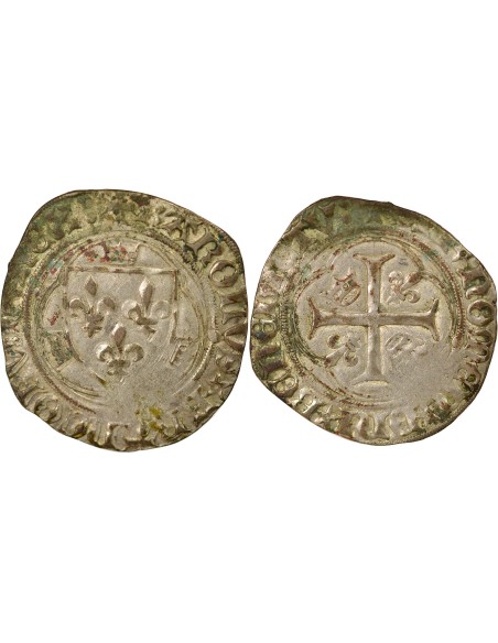 Charles VIII A la Couronne 1 blanc à la couronne Billon 1488-1498 E Tours