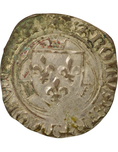Charles VIII A la Couronne 1 blanc à la couronne Billon 1488-1498 E Tours