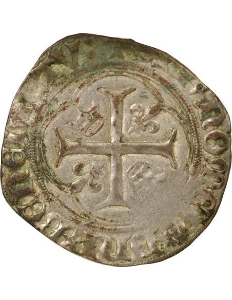 Charles VIII A la Couronne 1 blanc à la couronne Billon 1488-1498 E Tours