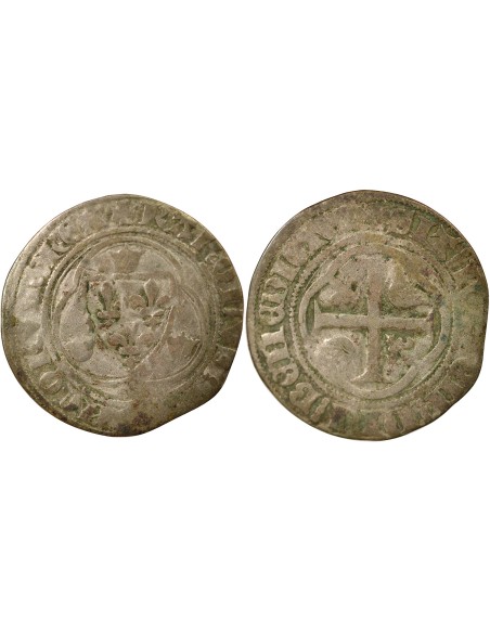 Charles VII A la Couronne 1 blanc à la couronne Billon 1436-1447 P Dijon