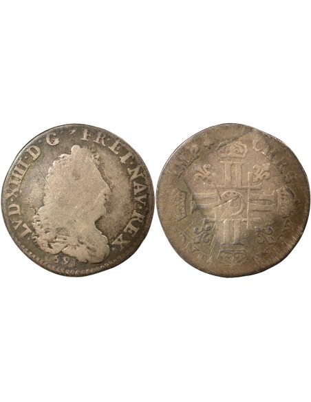 Louis XIV Aux Huit L 1/12 écu Argent 1691 W Lille