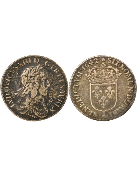 Louis XIII 2e Buste de Warin 1/4 ecu Argent 1642 A - Paris