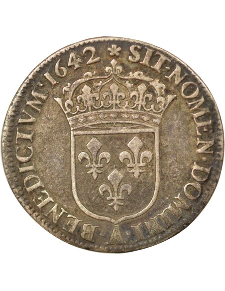 Louis XIII 2e Buste de Warin 1/4 ecu Argent 1642 A - Paris
